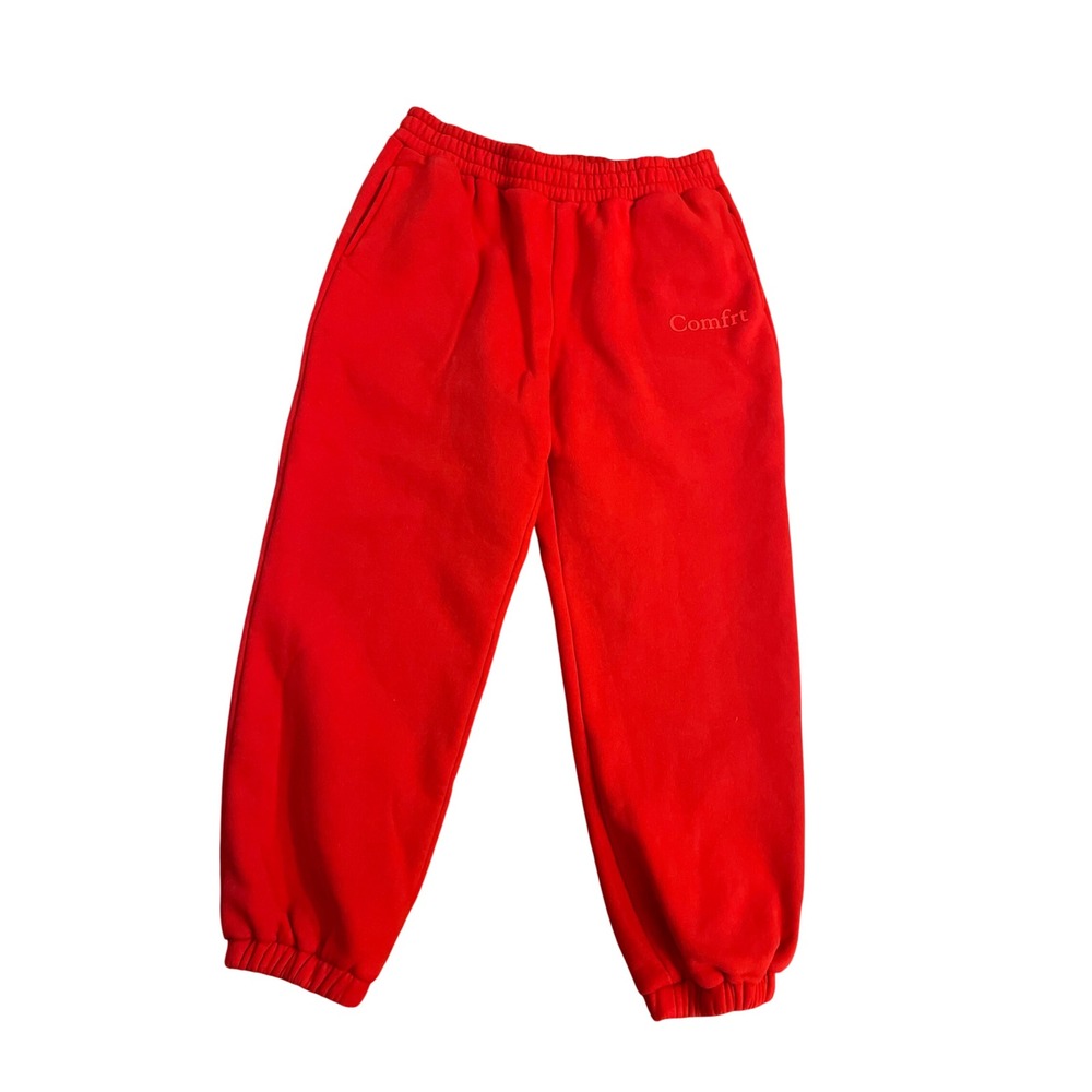 Comfrt Red Fleece Joggers Sweatpants Size XL Embroidered Logo Loungewear unisex